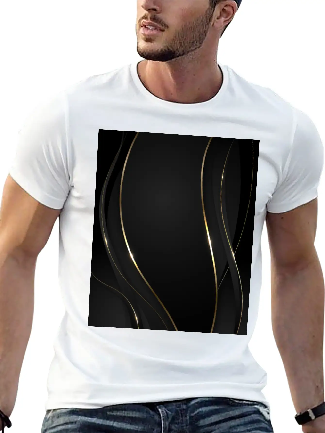 Luxury Elegant Black Gold Waves Unisex Casual T-Shirt – Clean Design For Daily Comfort