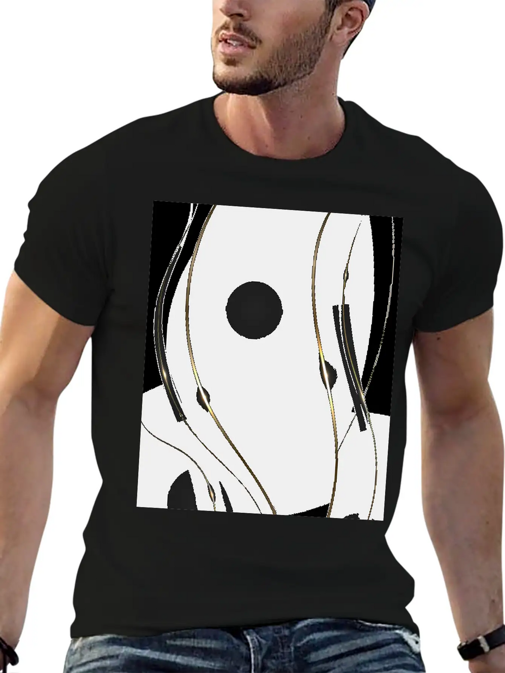 Luxury Elegant Black Gold Waves Unisex Casual T-Shirt – Clean Design For Daily Comfort