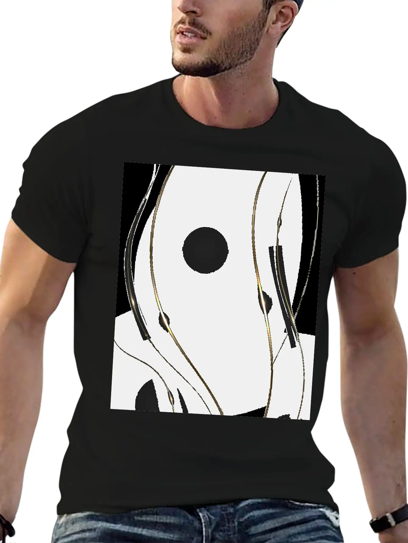 Luxury Elegant Black Gold Waves Unisex Casual T-Shirt – Clean Design For Daily Comfort