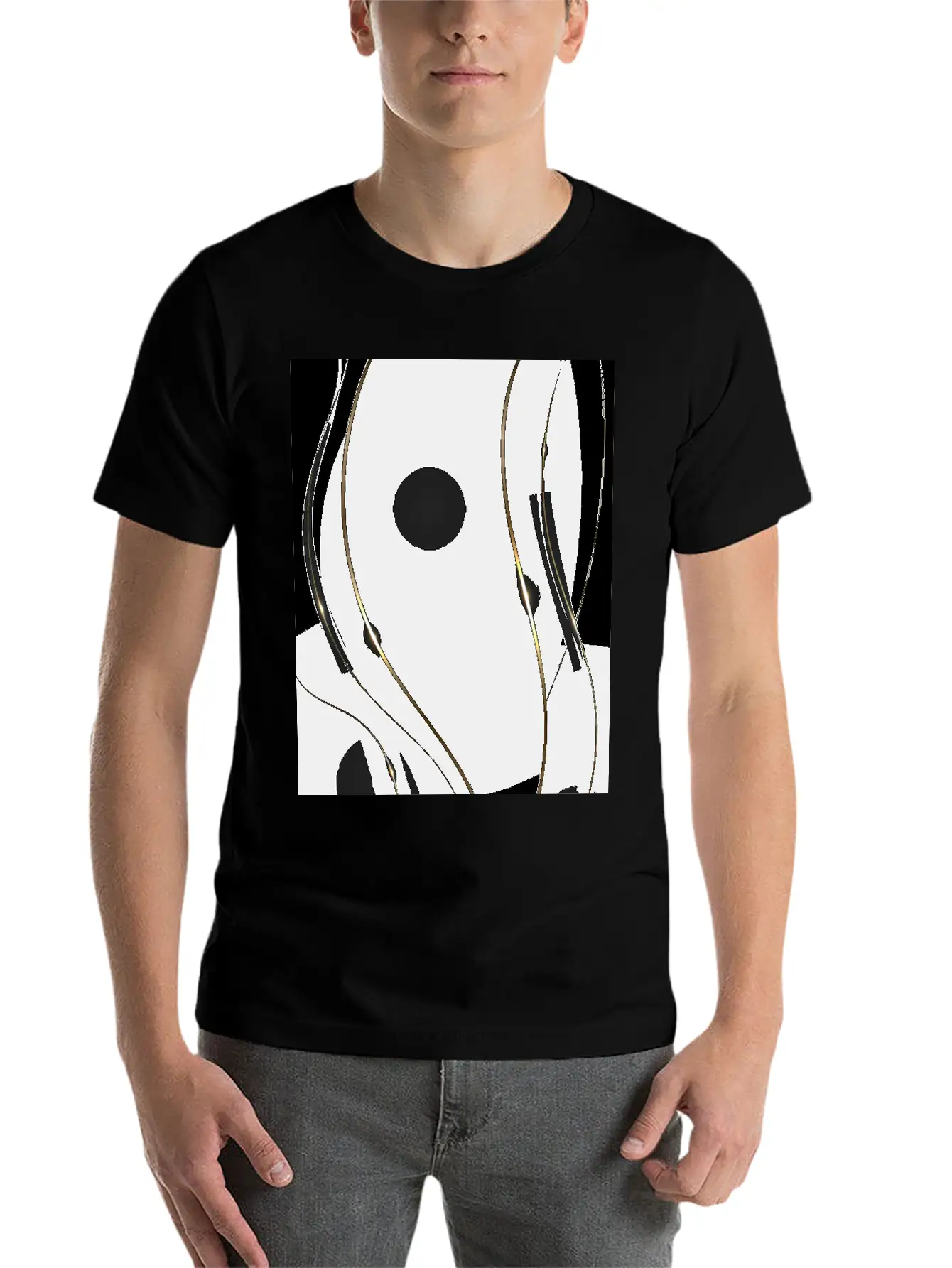 Luxury Elegant Black Gold Waves Unisex Casual T-Shirt – Clean Design For Daily Comfort