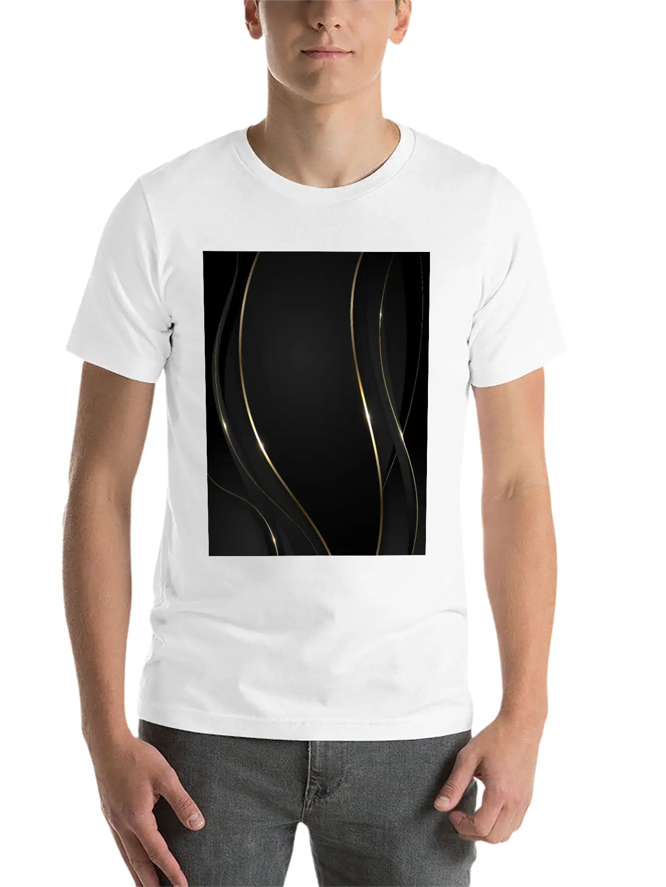 Luxury Elegant Black Gold Waves Unisex Casual T-Shirt – Clean Design For Daily Comfort