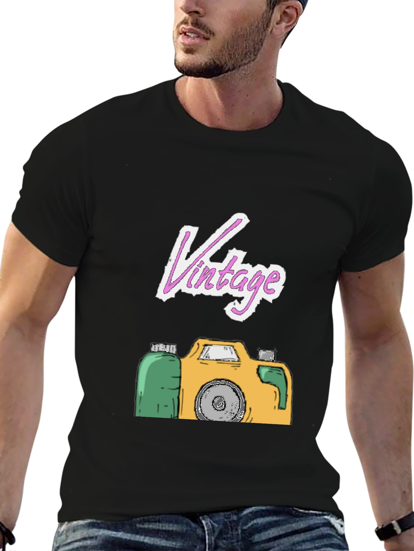 Vintage Camera Graphic Tee - Black T-Shirt