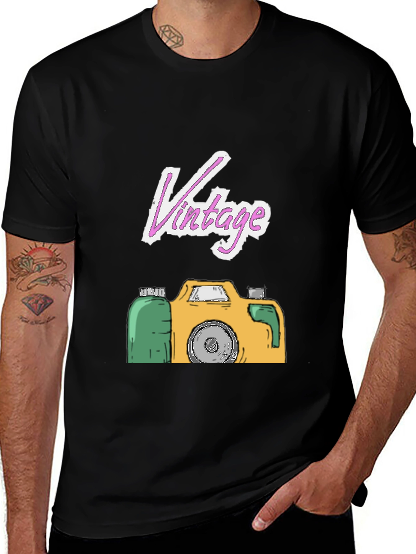 Vintage Camera Graphic Tee - Black T-Shirt