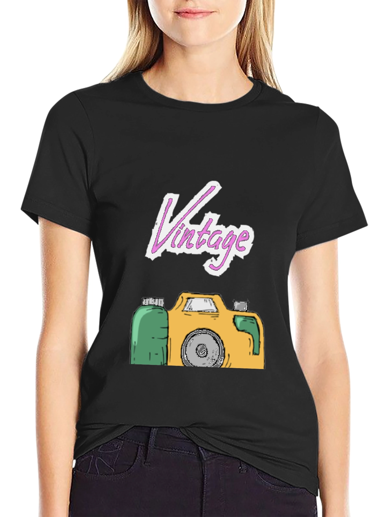 Vintage Camera Graphic Tee - Black T-Shirt