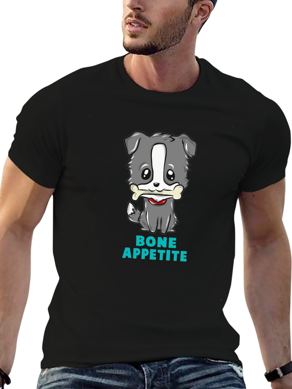 Cute Dog Bone Appetite Black T-Shirt