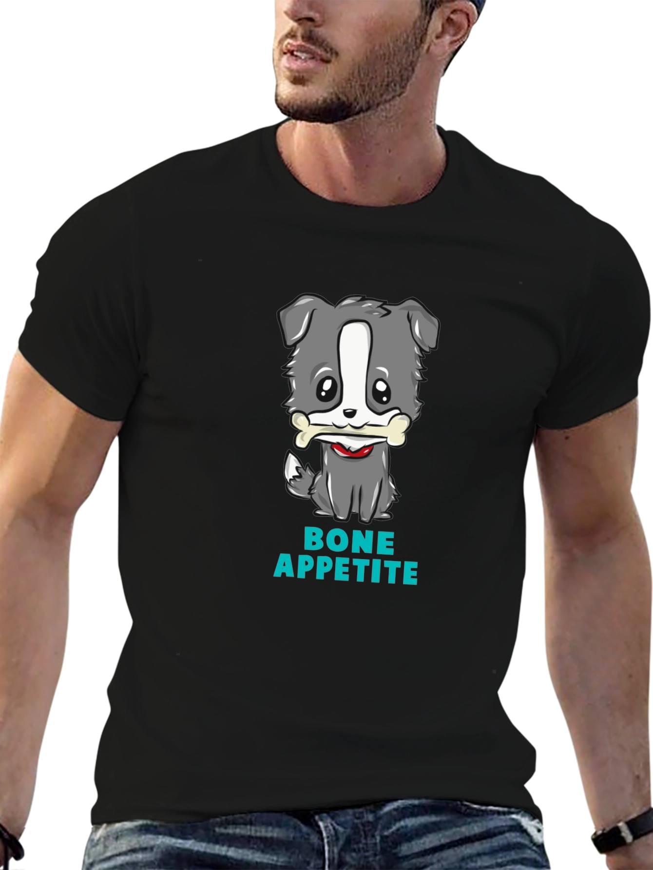 Cute Dog Bone Appetite Black T-Shirt