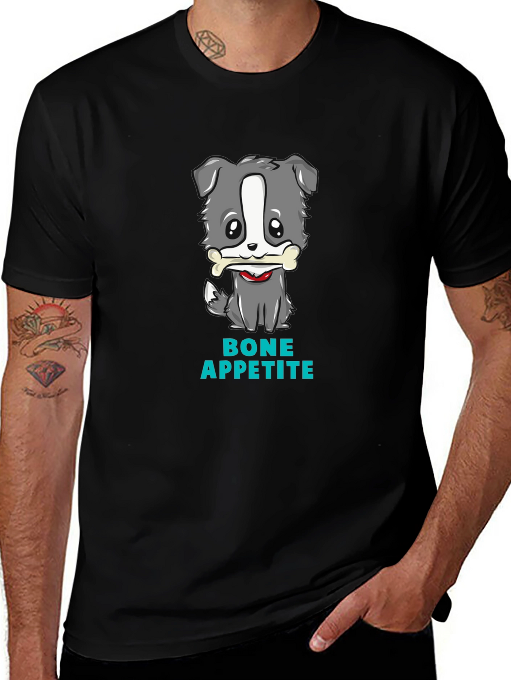 Cute Dog Bone Appetite Black T-Shirt