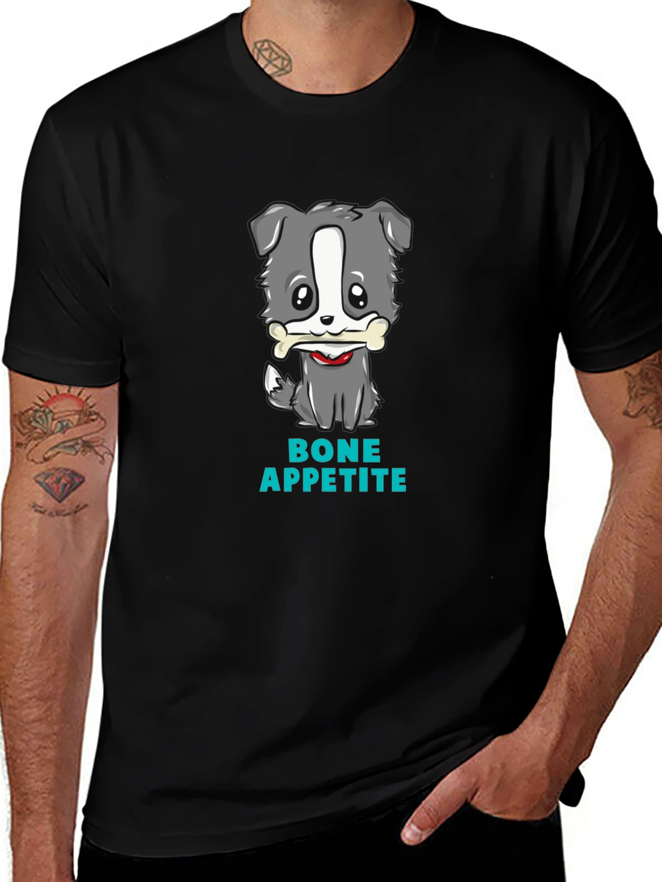 Cute Dog Bone Appetite Black T-Shirt