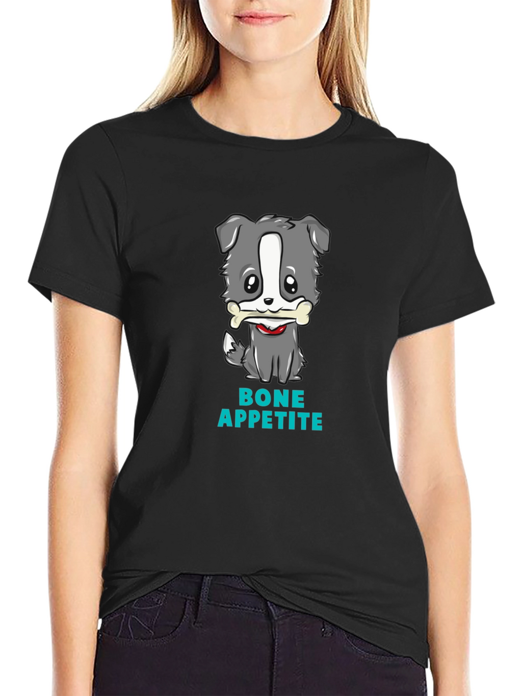 Cute Dog Bone Appetite Black T-Shirt