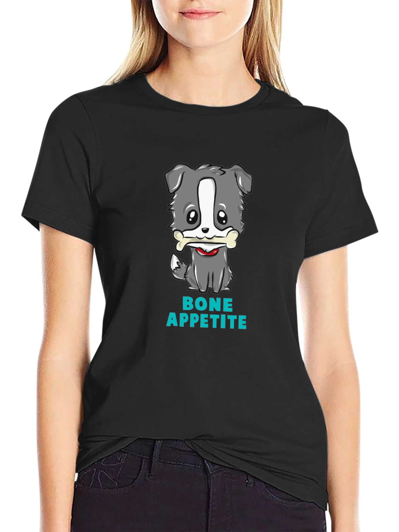 Cute Dog Bone Appetite Black T-Shirt