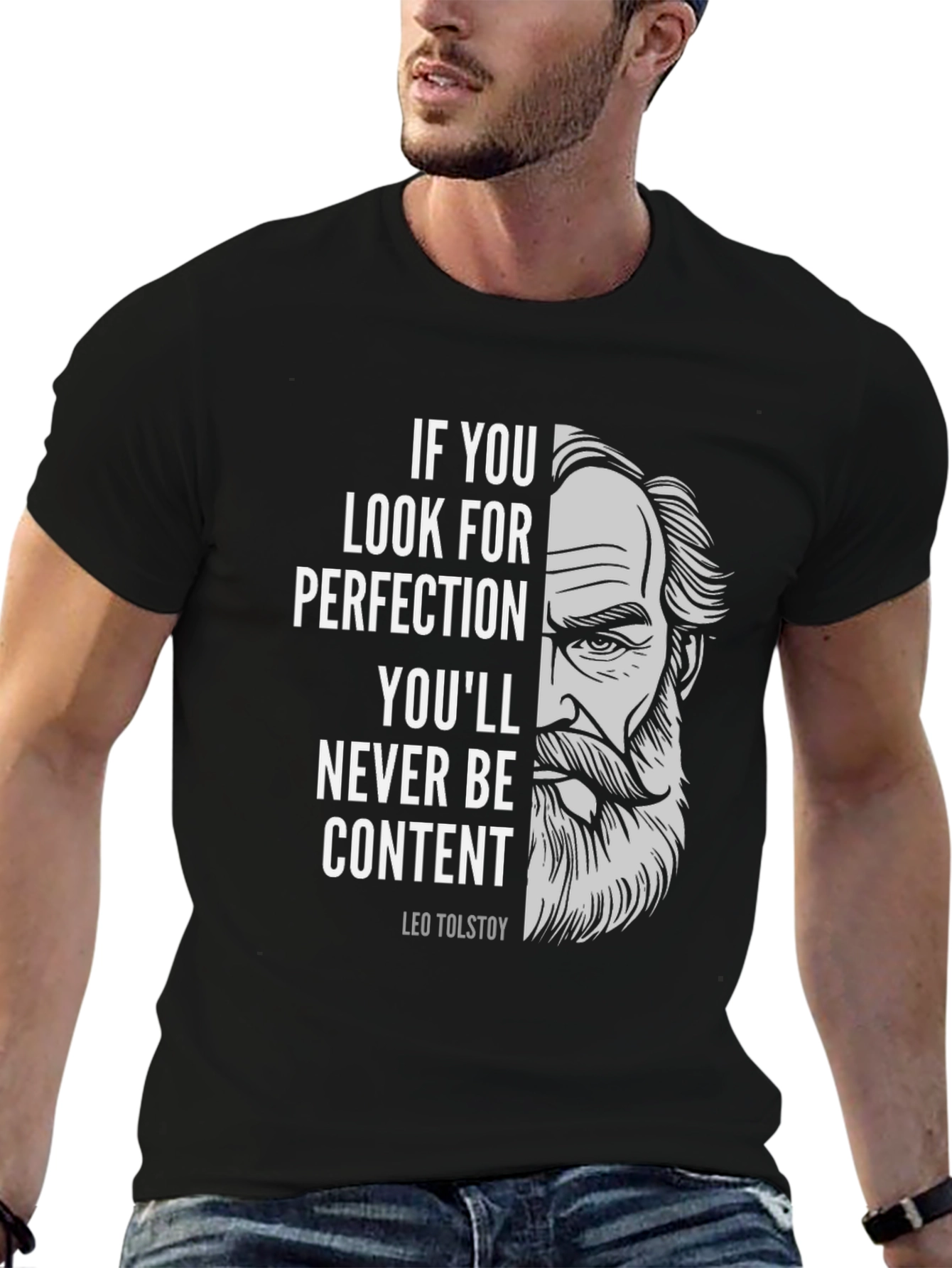 Leo Tolstoy Quote Graphic Print Black T-Shirt