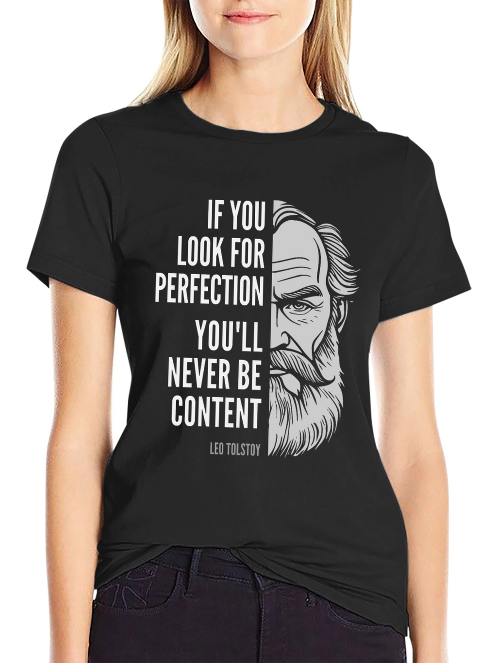 Leo Tolstoy Quote Graphic Print Black T-Shirt