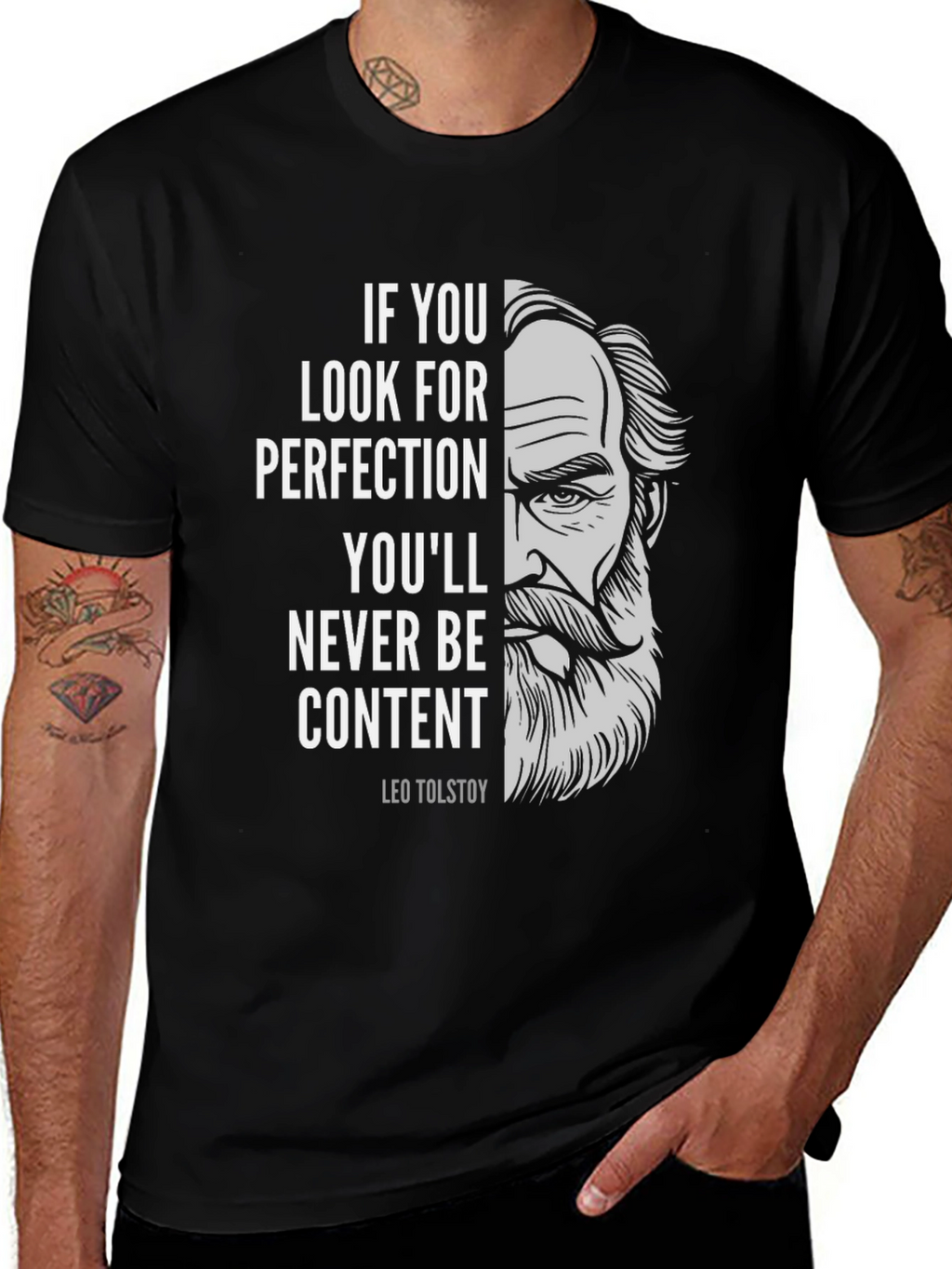 Leo Tolstoy Quote Graphic Print Black T-Shirt