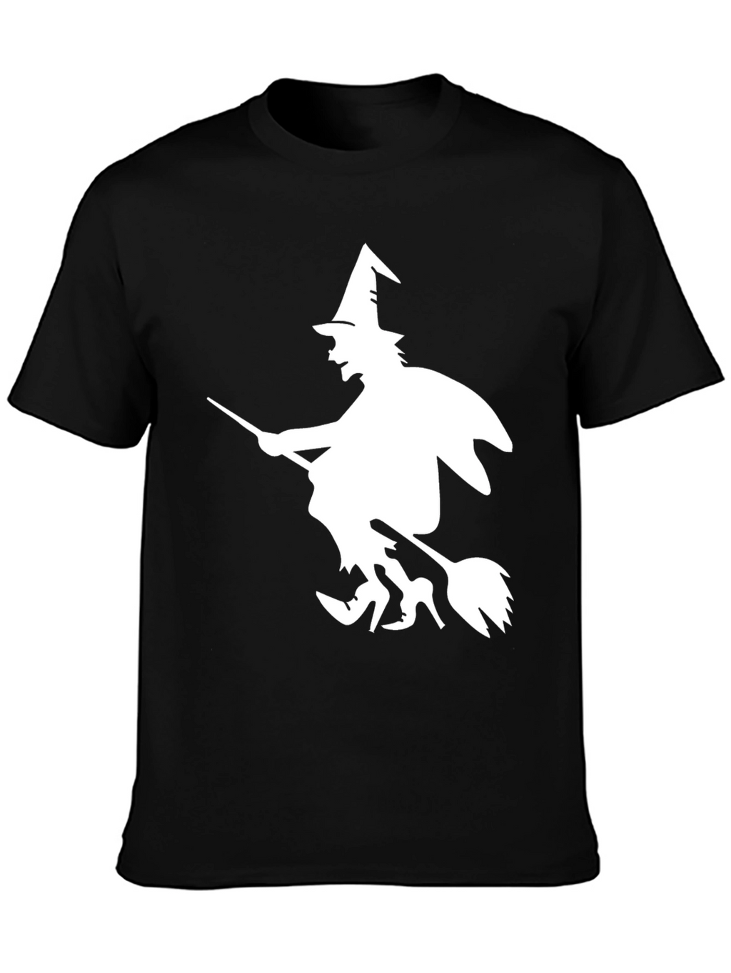 Halloween Witch Graphic Tee - Black Cotton T-Shirt