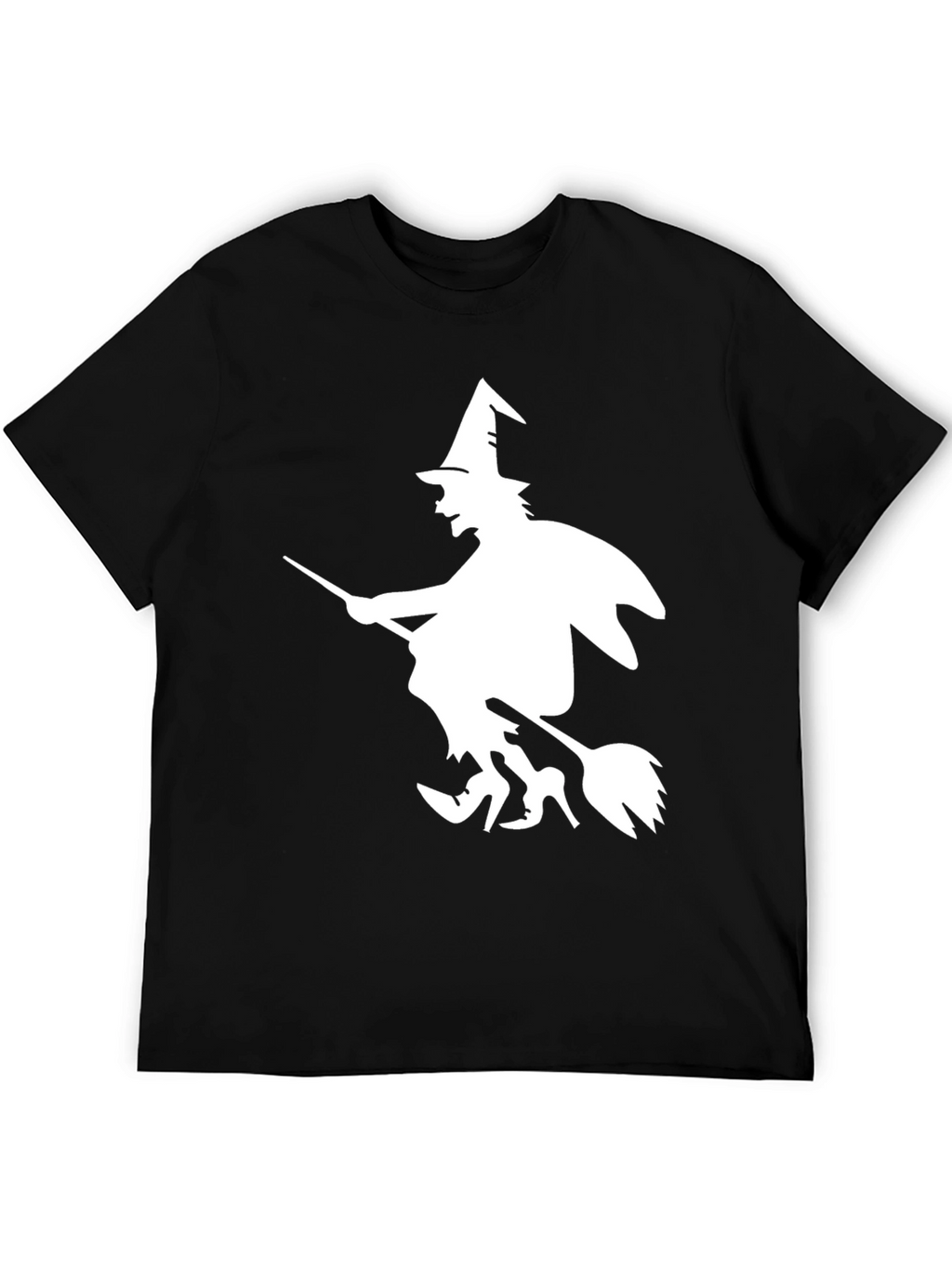Halloween Witch Graphic Tee - Black Cotton T-Shirt
