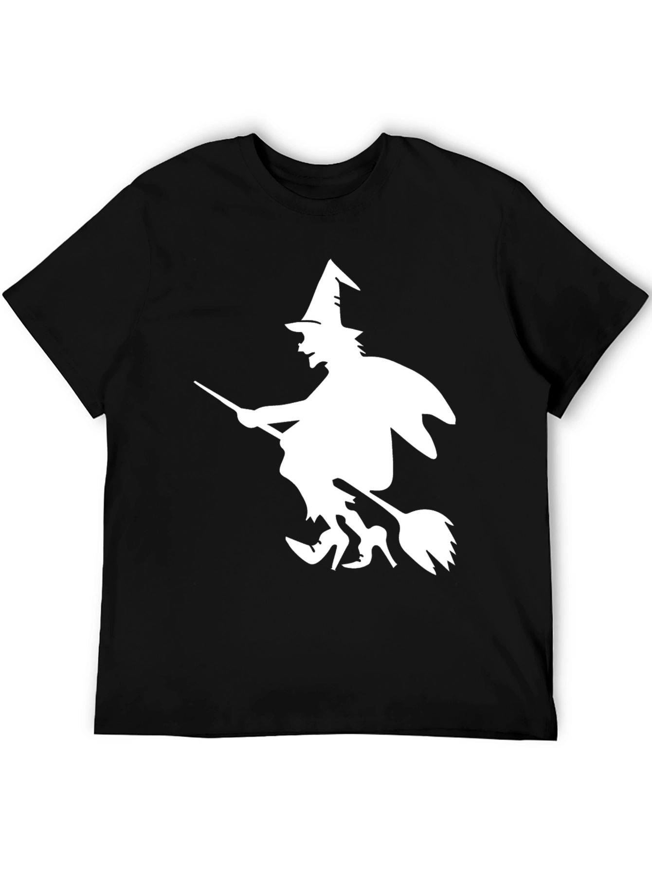 Halloween Witch Graphic Tee - Black Cotton T-Shirt