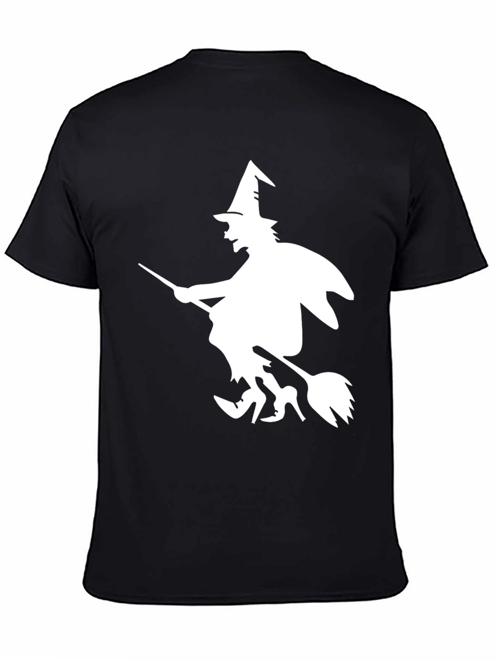 Halloween Witch Graphic Tee - Black Cotton T-Shirt