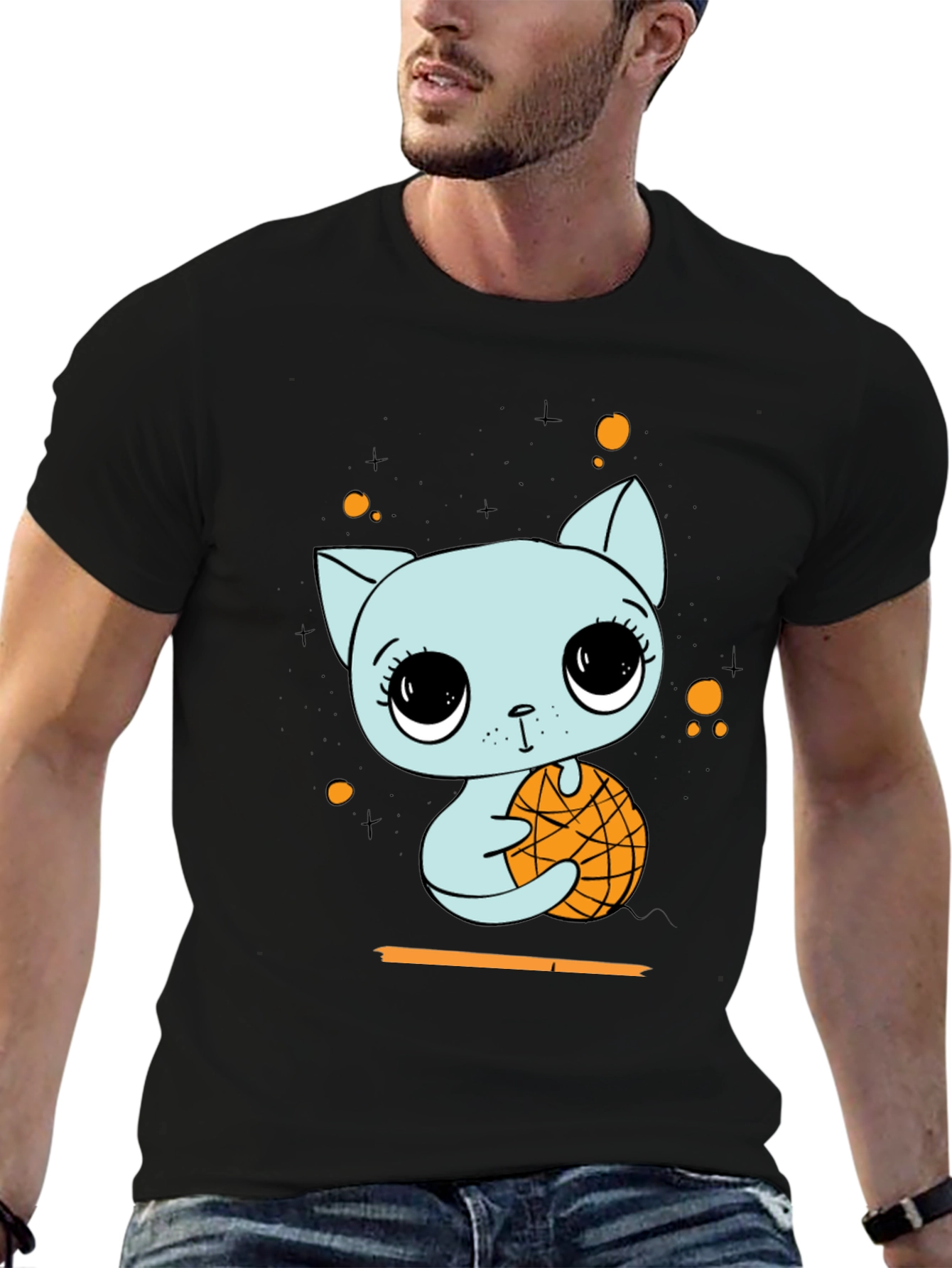 Cute Cat with Basketball Graphic T-Shirt