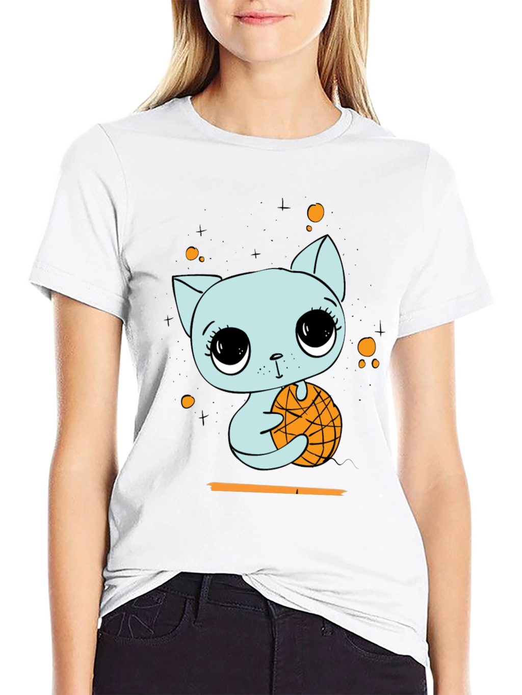 Cute Cat with Basketball Graphic T-Shirt