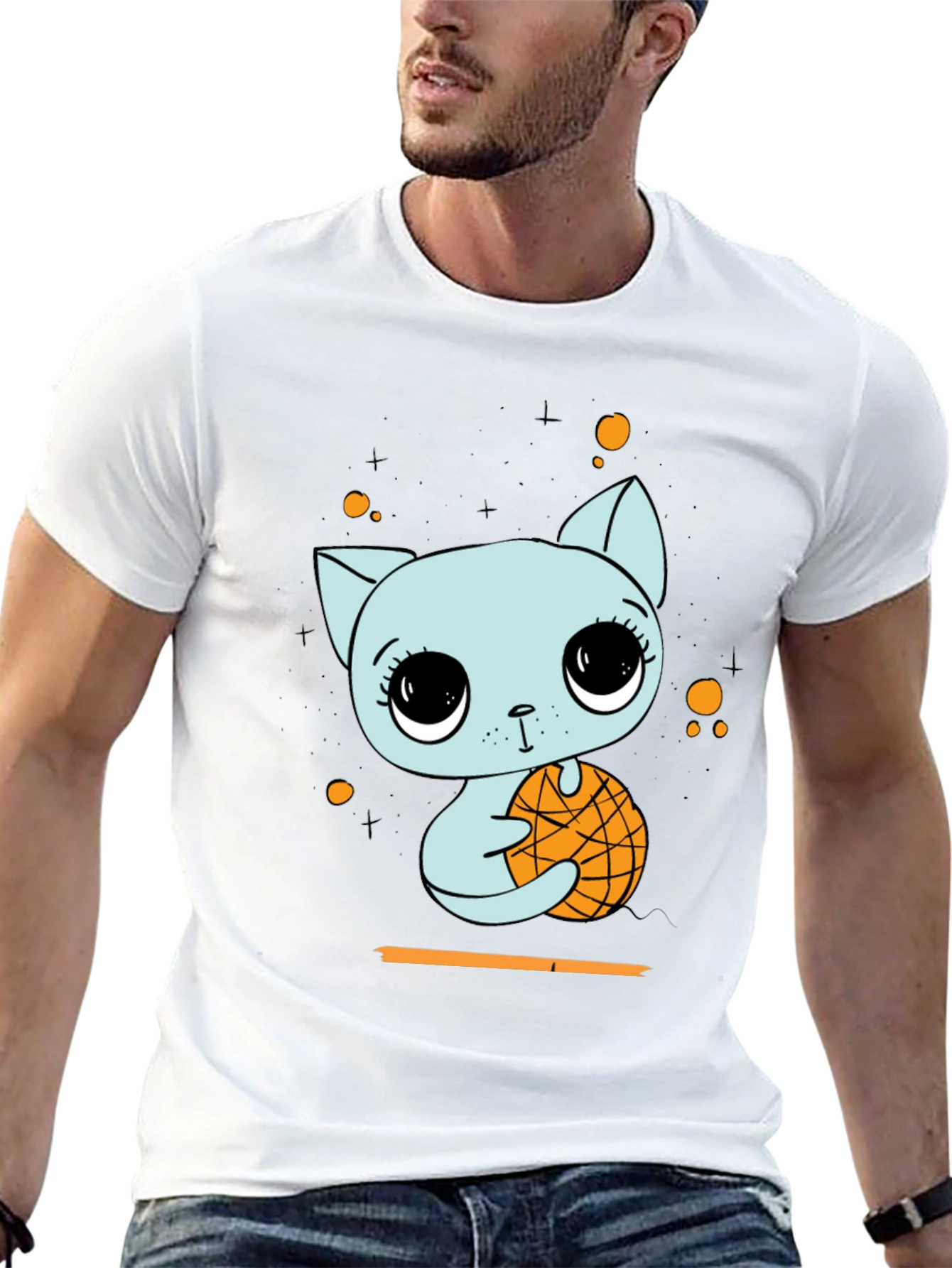 Cute Cat with Basketball Graphic T-Shirt