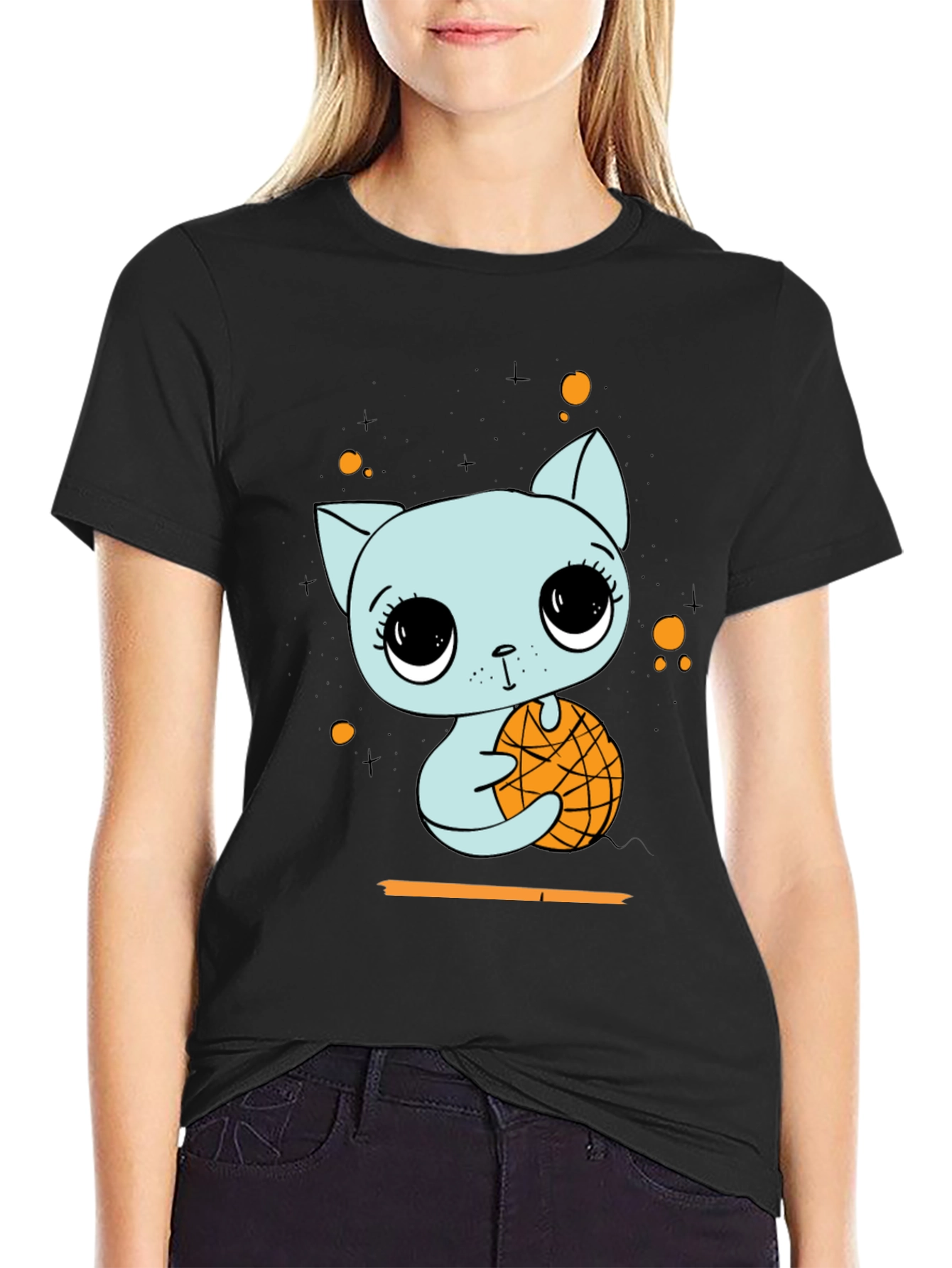 Cute Cat with Basketball Graphic T-Shirt