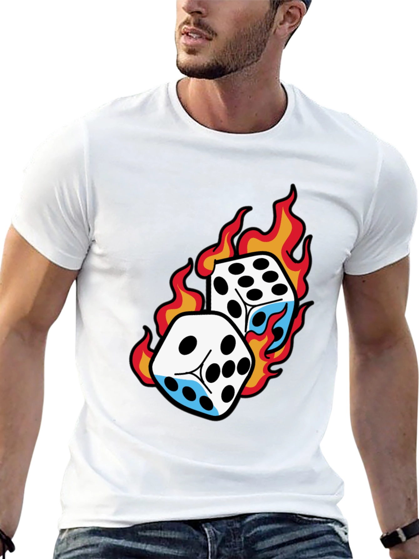 Flaming Dice Graphic Tee - Lucky Roll T-Shirt