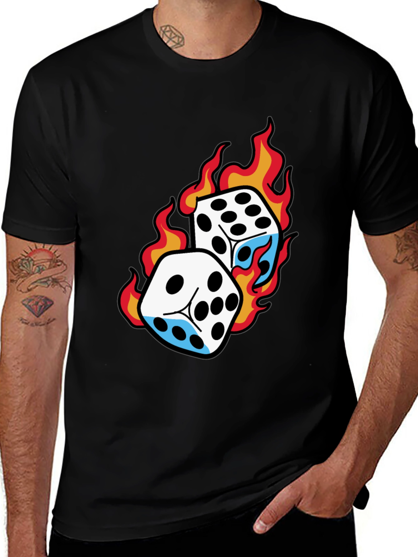Flaming Dice Graphic Tee - Lucky Roll T-Shirt