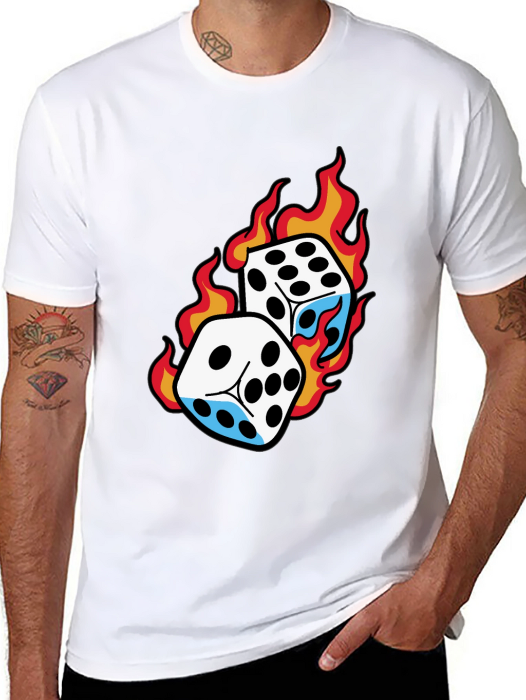 Flaming Dice Graphic Tee - Lucky Roll T-Shirt
