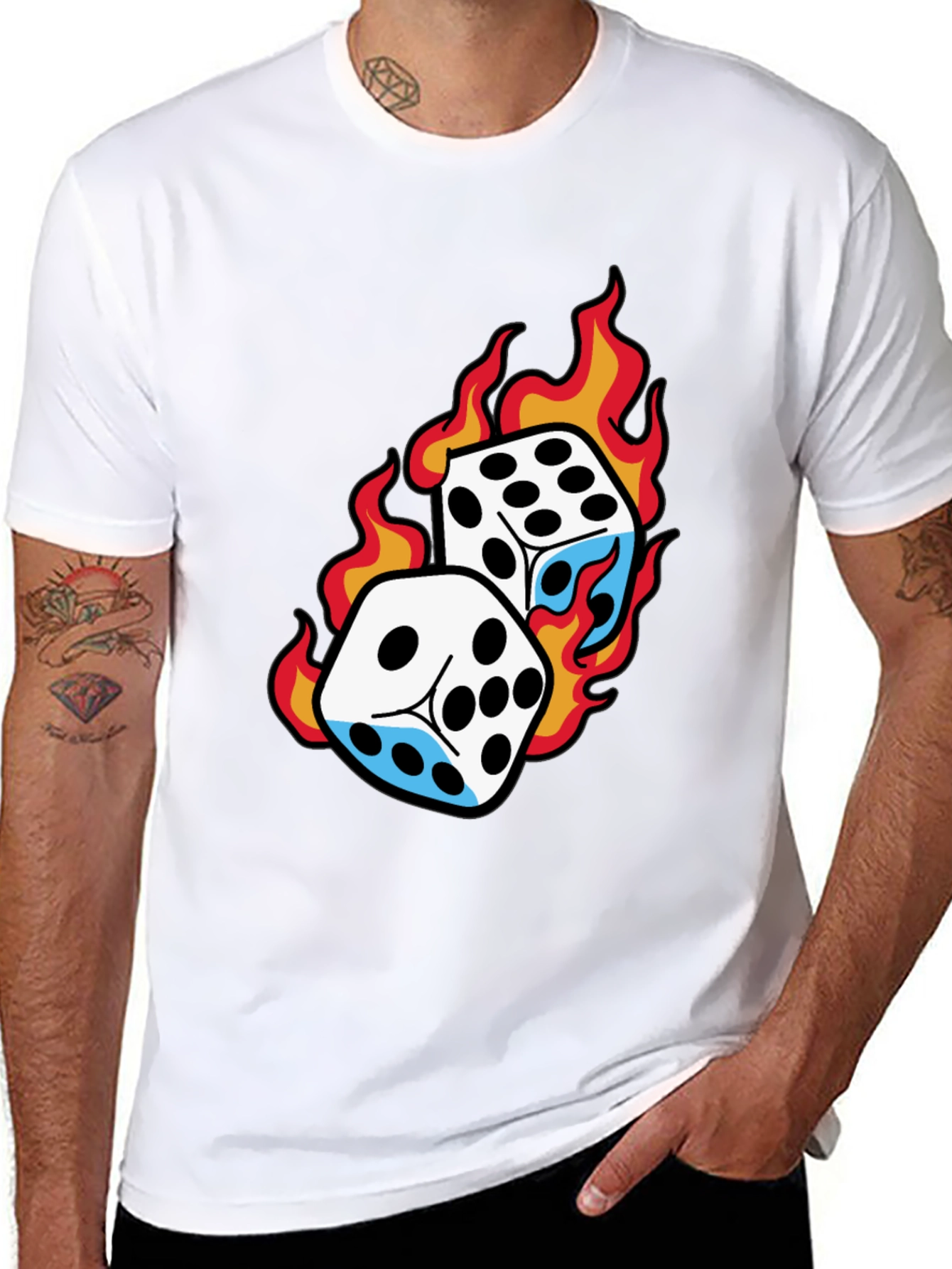 Flaming Dice Graphic Tee - Lucky Roll T-Shirt