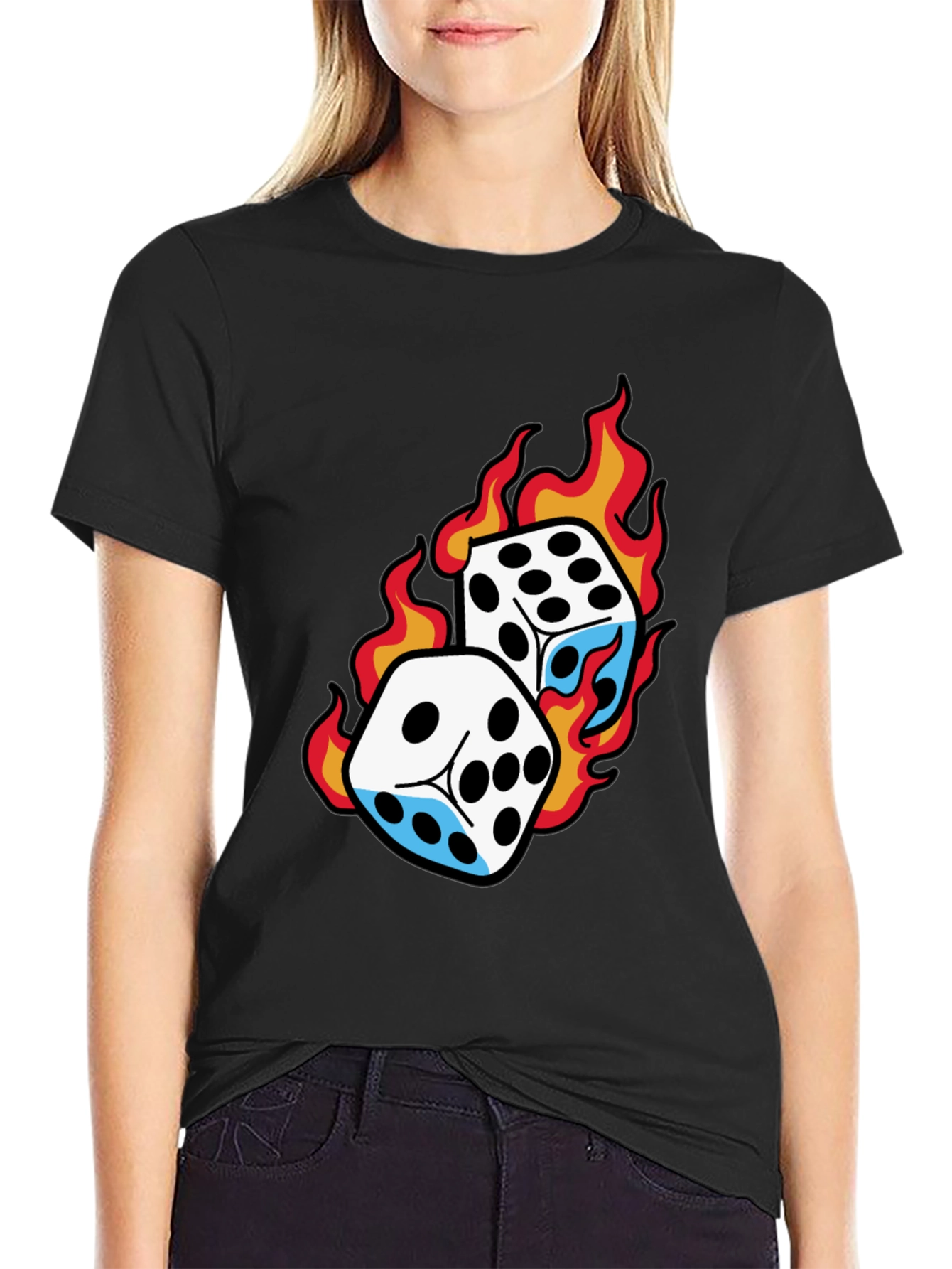 Flaming Dice Graphic Tee - Lucky Roll T-Shirt