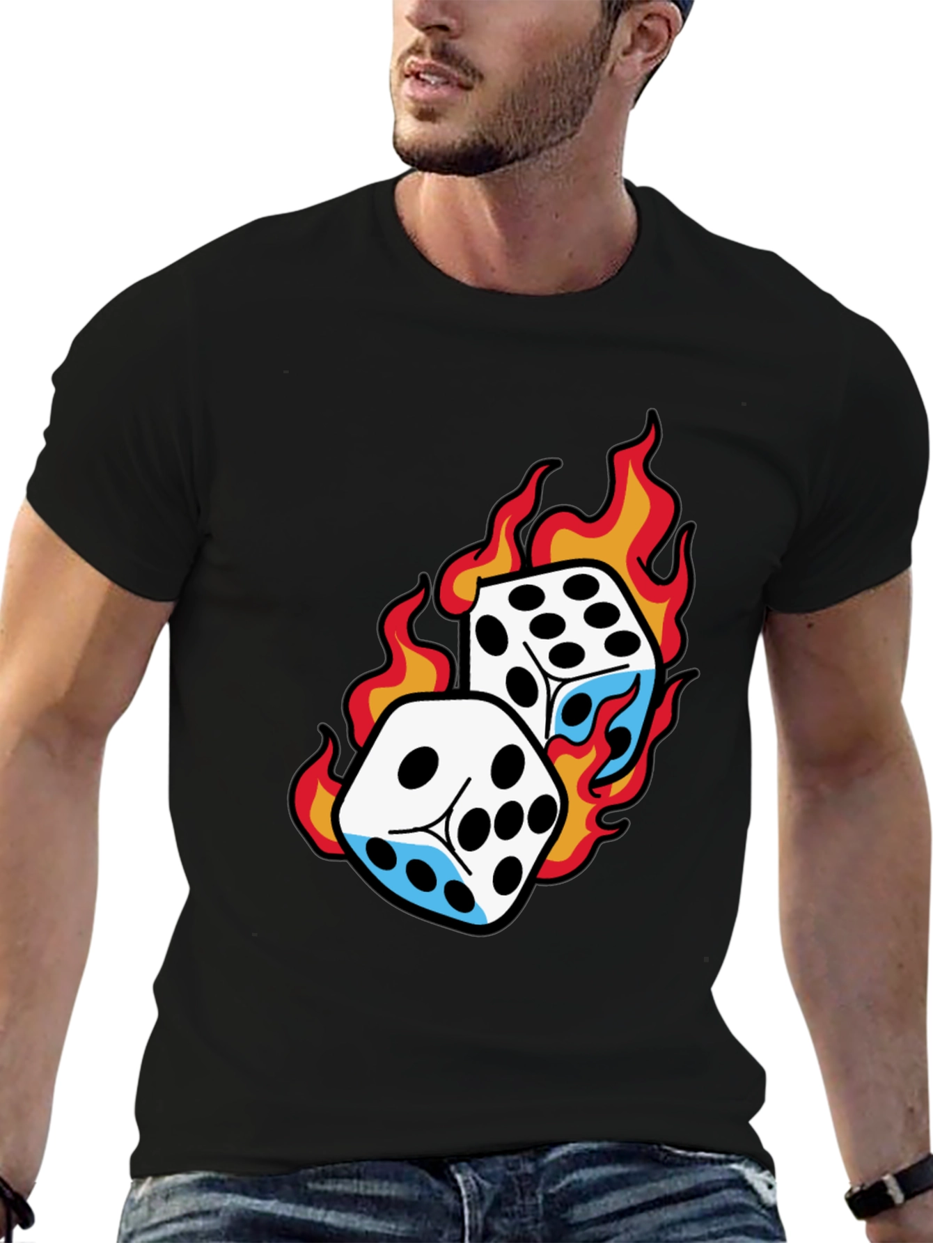 Flaming Dice Graphic Tee - Lucky Roll T-Shirt