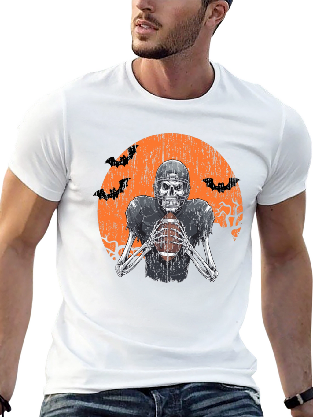 Skeleton Football Player Halloween T-Shirt