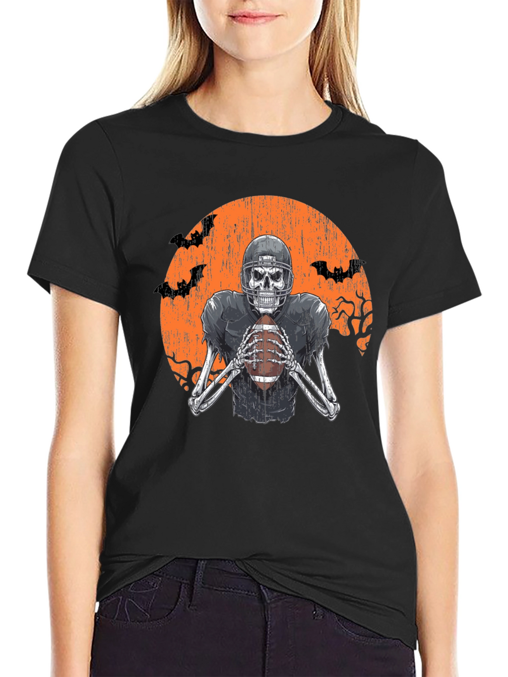 Skeleton Football Player Halloween T-Shirt
