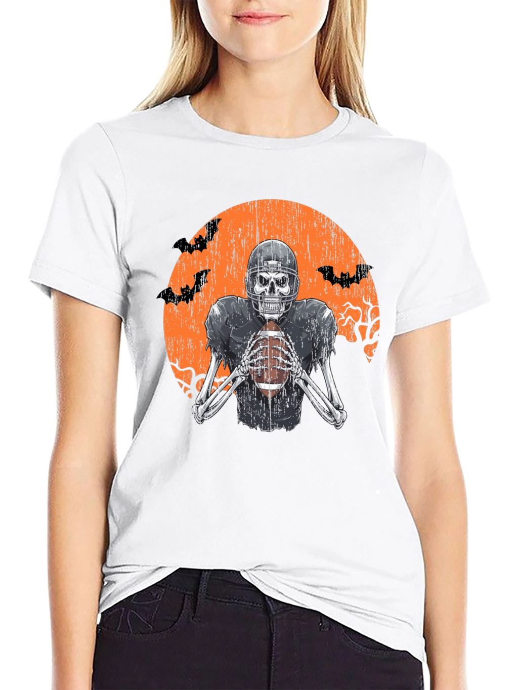 Skeleton Football Player Halloween T-Shirt