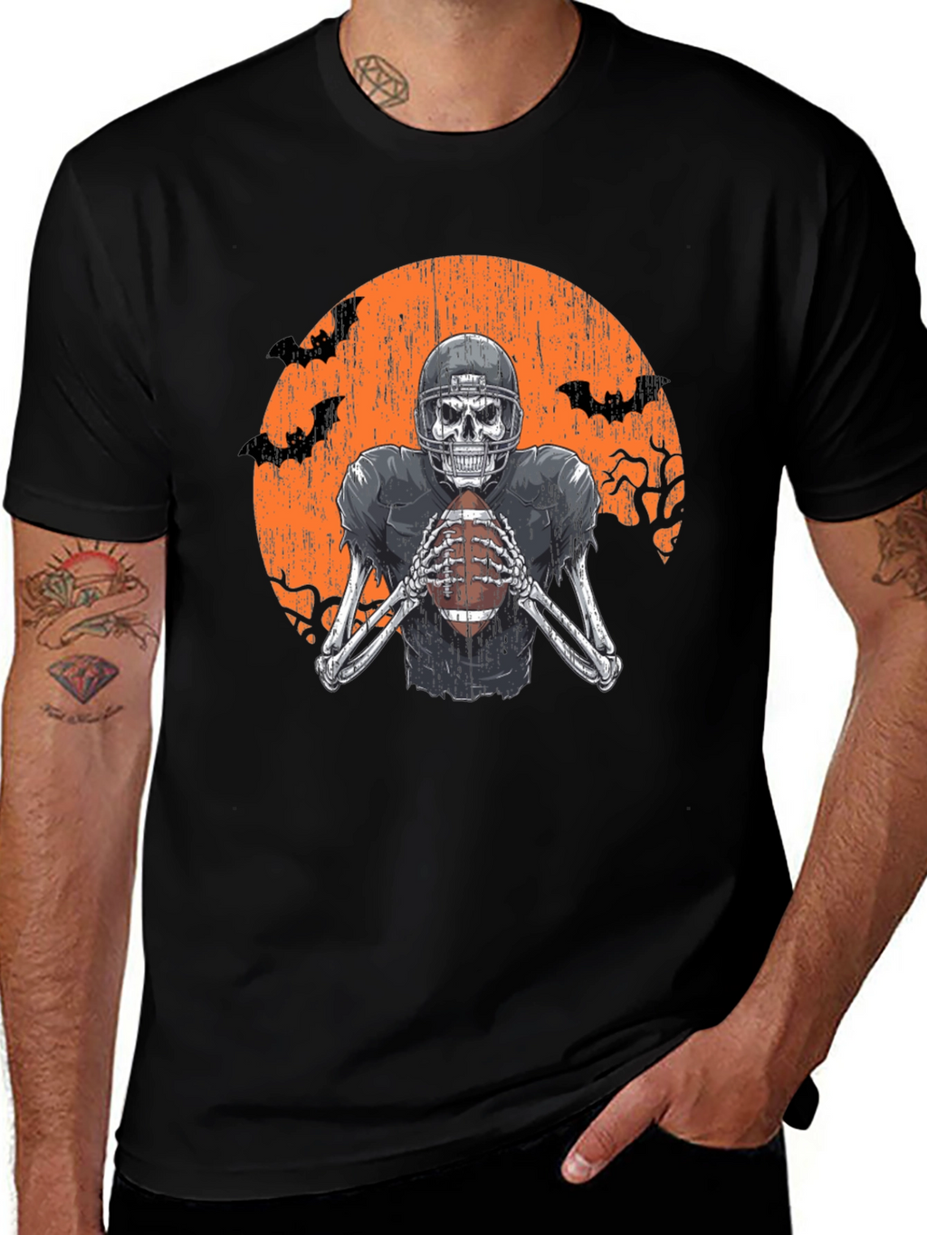 Skeleton Football Player Halloween T-Shirt