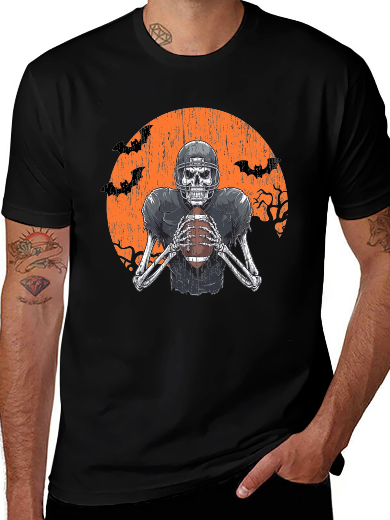 Skeleton Football Player Halloween T-Shirt