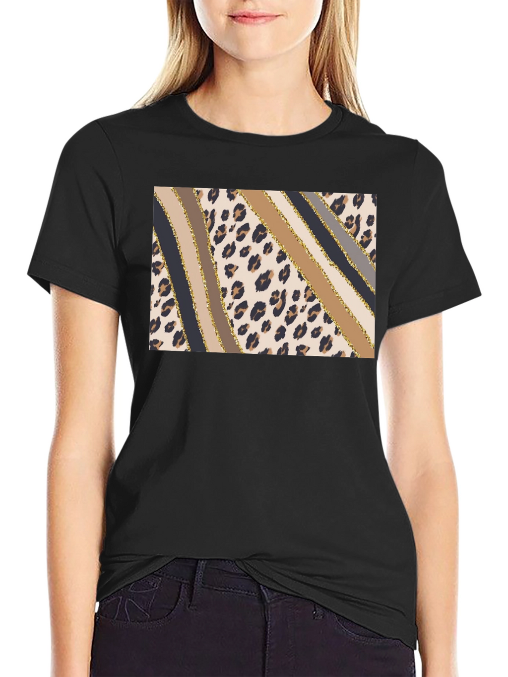 Stylish Leopard Print Stripe T-Shirt