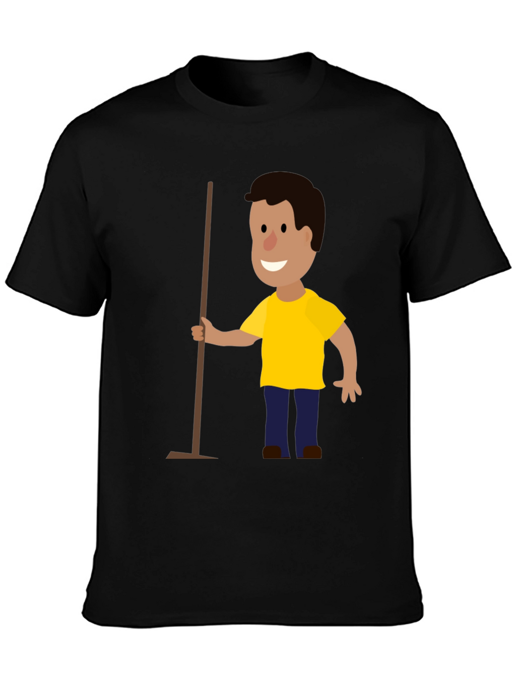 Cartoon Janitor Black T-Shirt