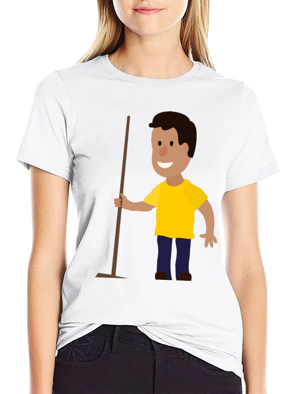 Cartoon Janitor Black T-Shirt
