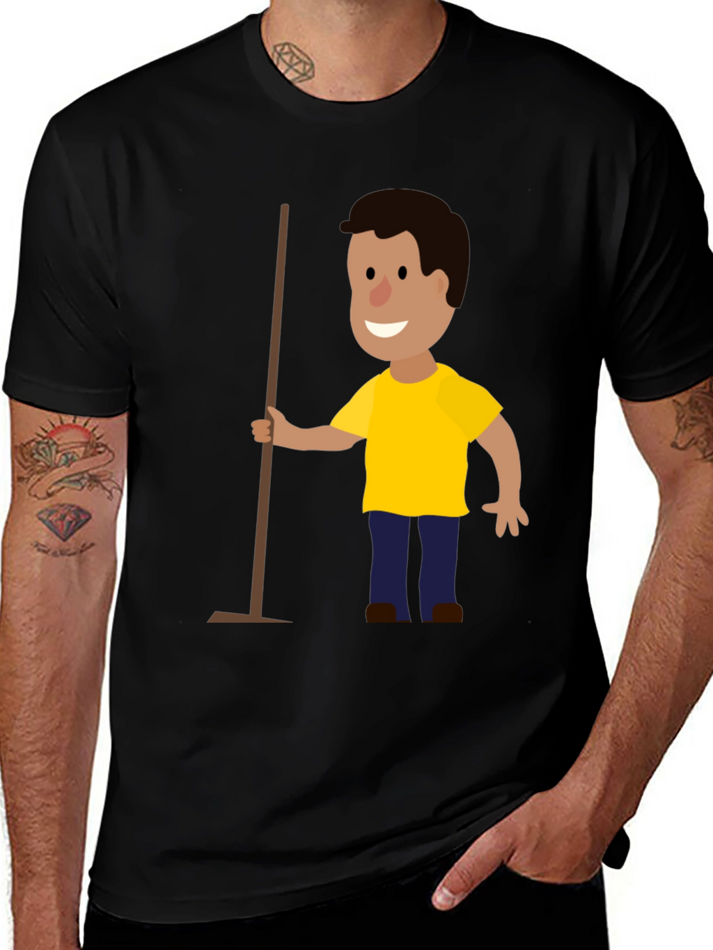 Cartoon Janitor Black T-Shirt