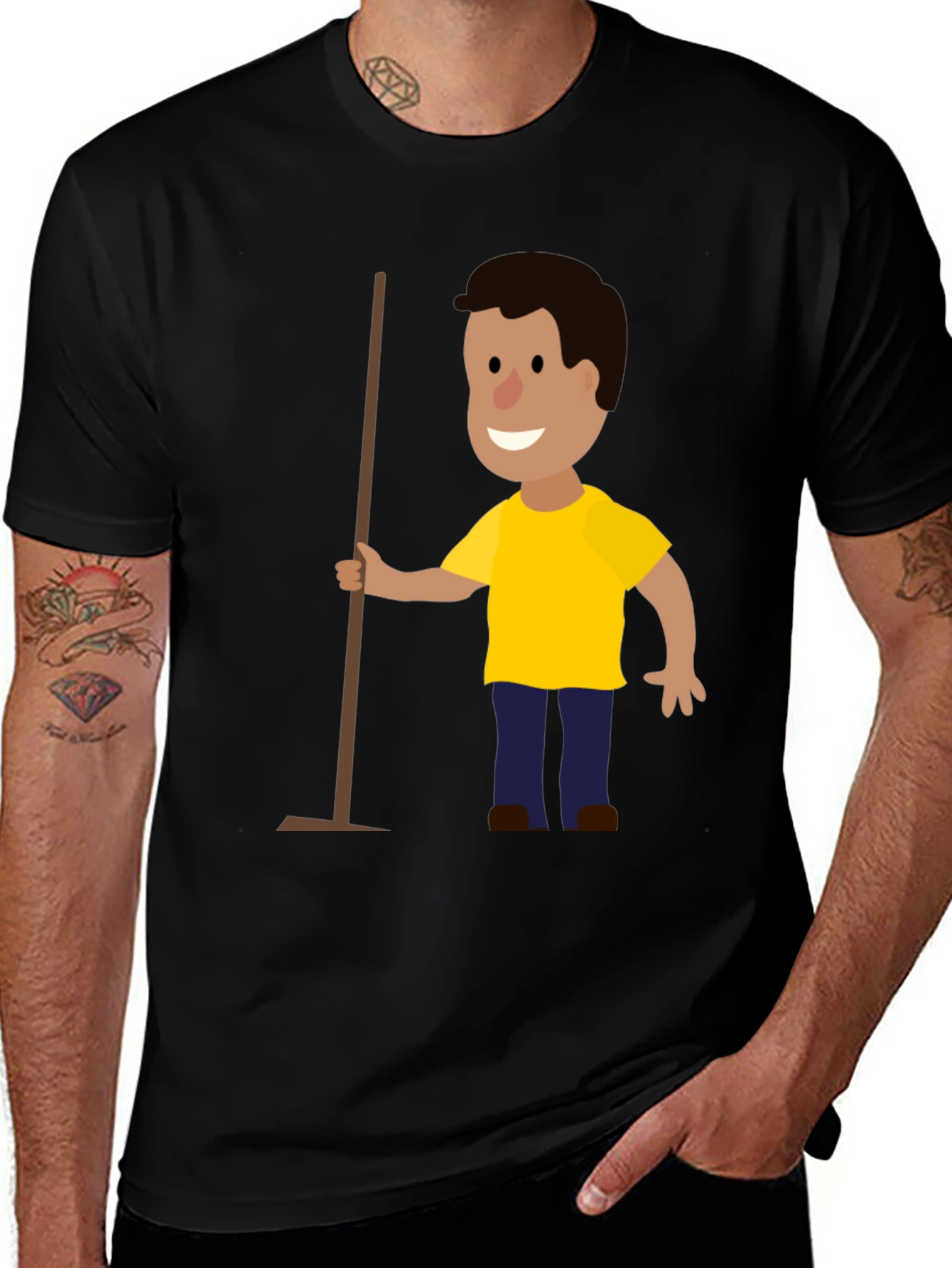 Cartoon Janitor Black T-Shirt