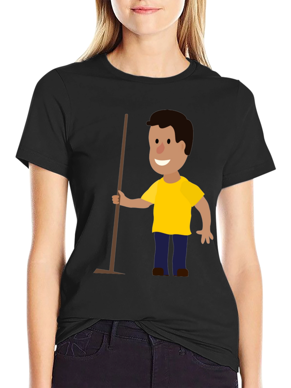 Cartoon Janitor Black T-Shirt