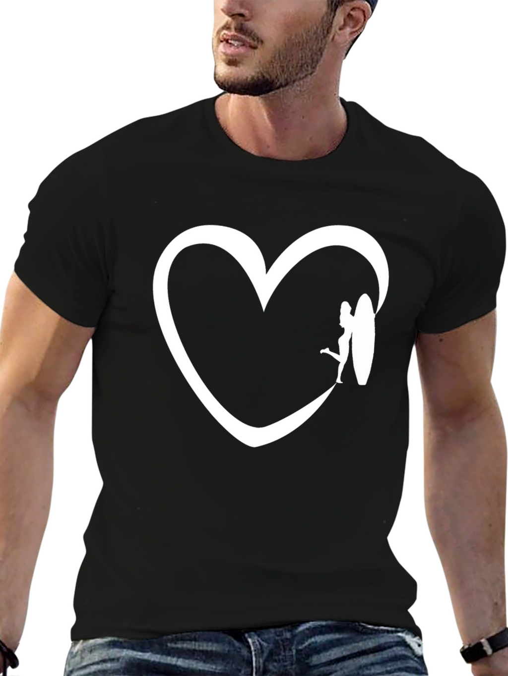 Surfer Girl Heart Graphic Tee - Black