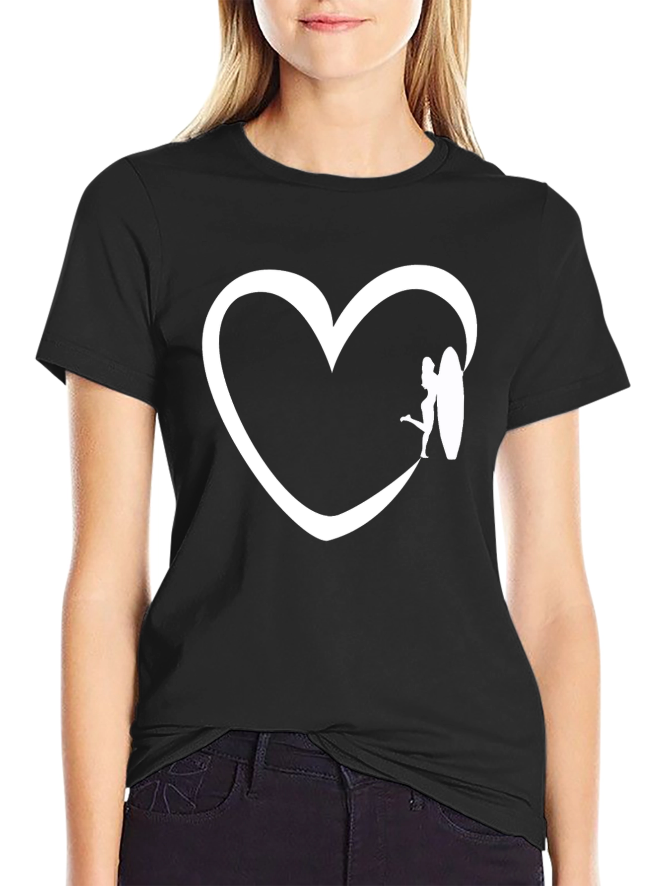 Surfer Girl Heart Graphic Tee - Black