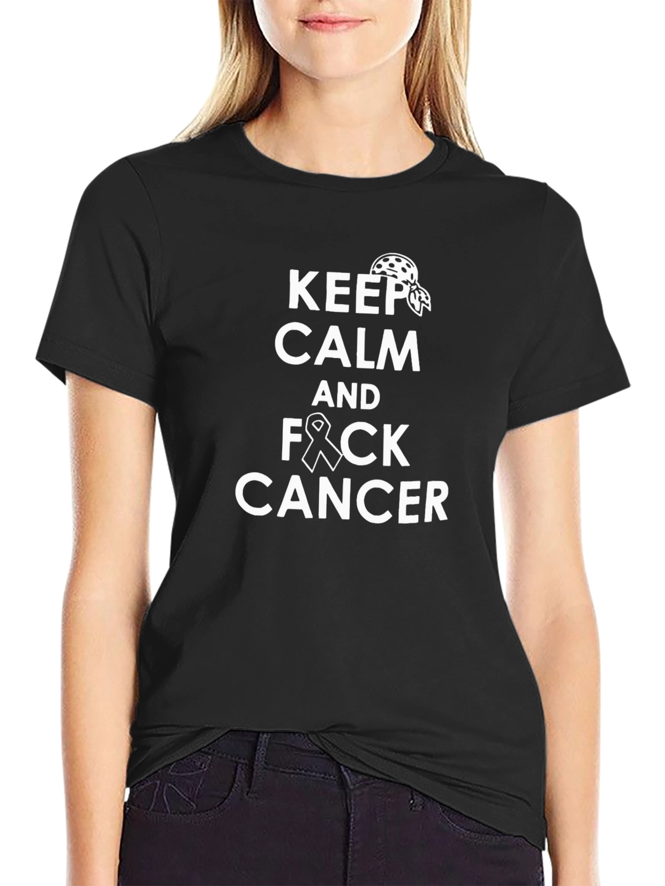 Keep Calm and F*ck Cancer Black Graphic Tee