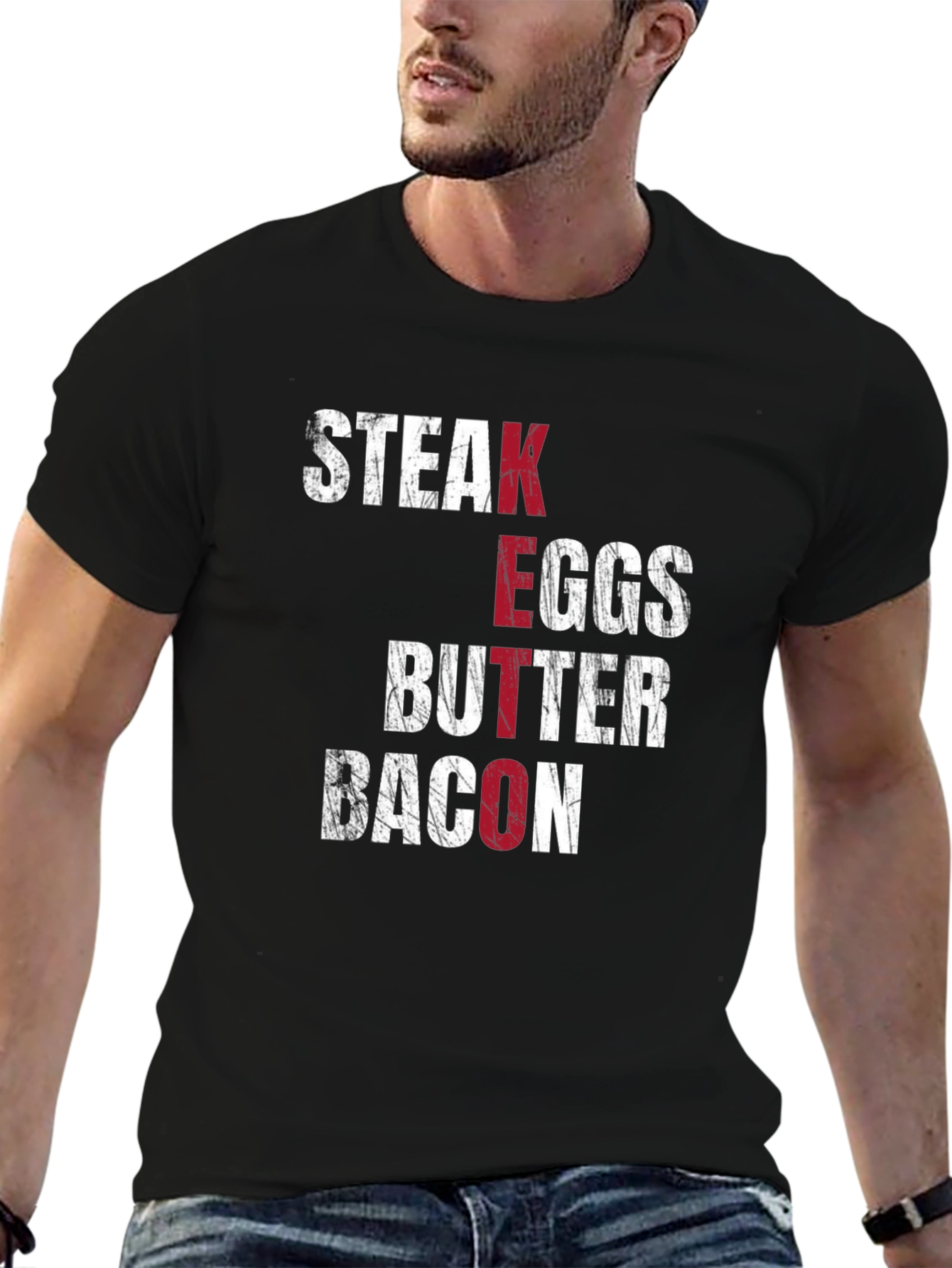 Keto Diet T-Shirt - Steak Eggs Butter Bacon - Black