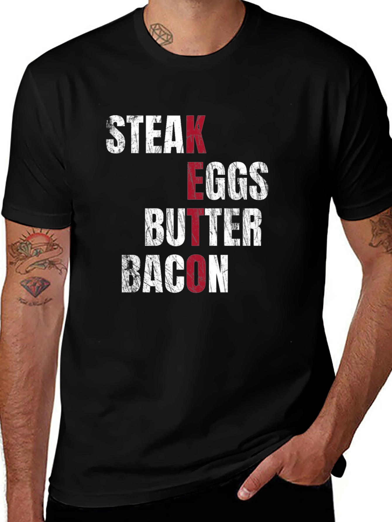 Keto Diet T-Shirt - Steak Eggs Butter Bacon - Black