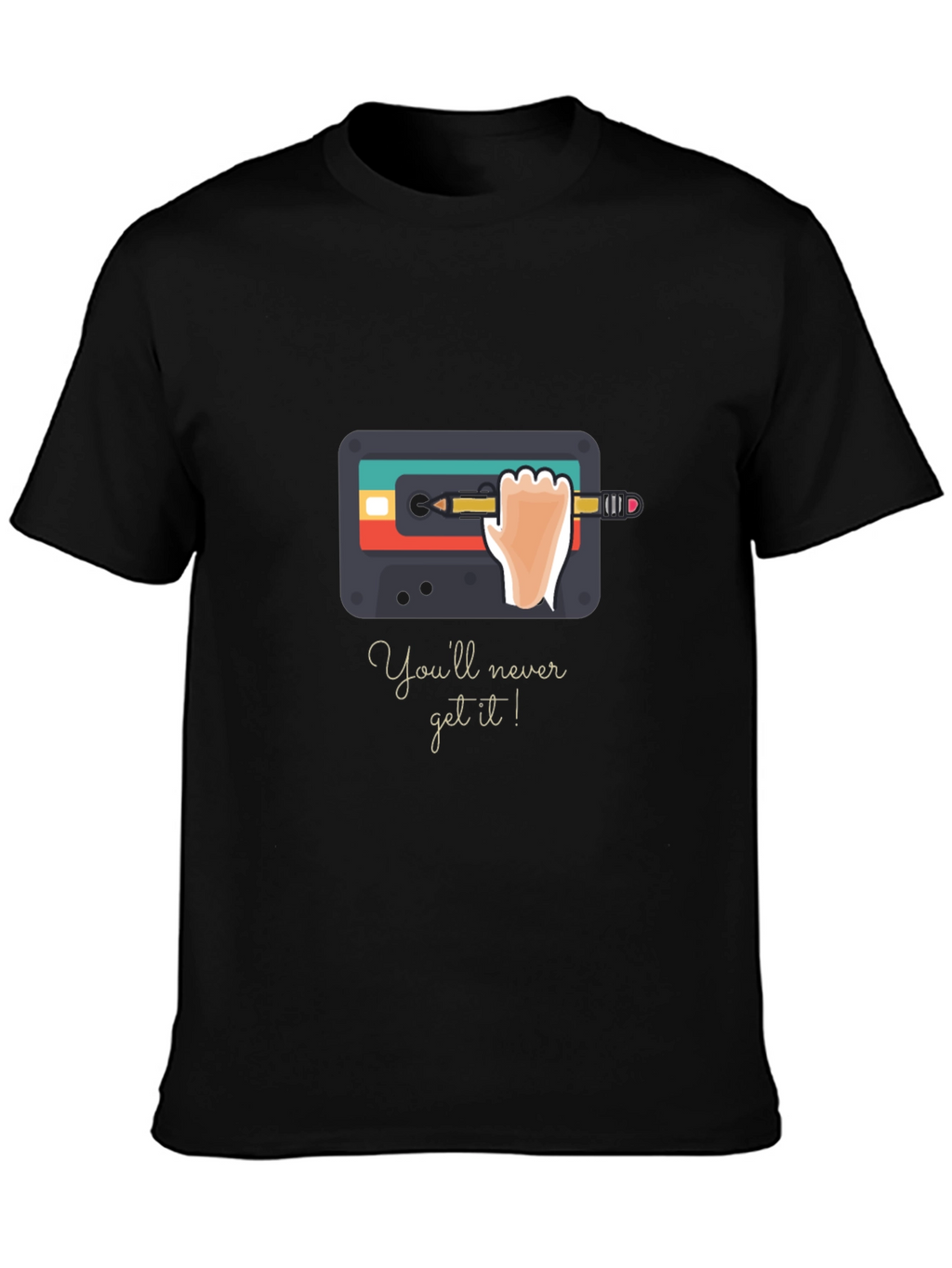 Retro Cassette Tape & Pencil Black Graphic Tee