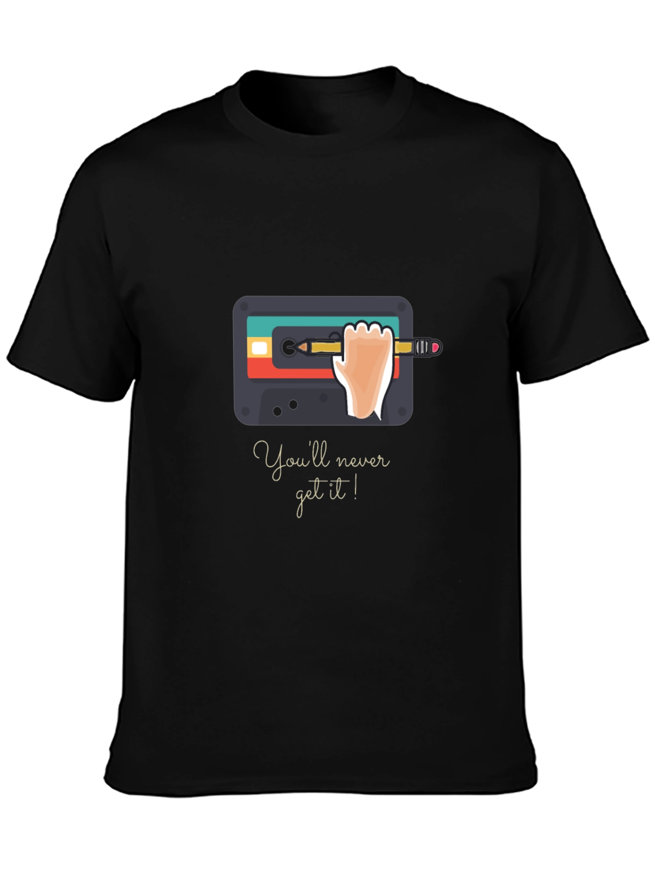 Retro Cassette Tape & Pencil Black Graphic Tee
