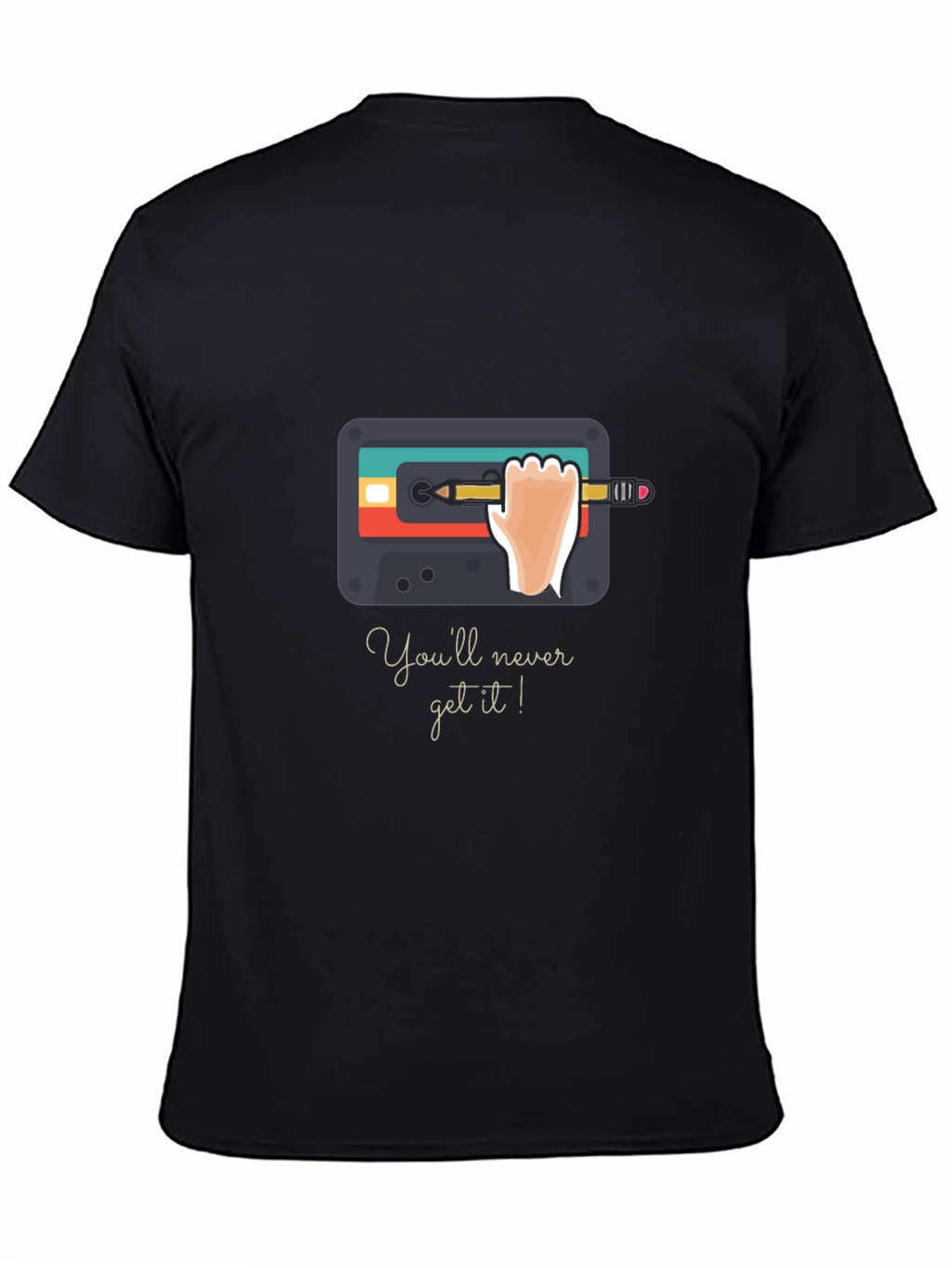 Retro Cassette Tape & Pencil Black Graphic Tee